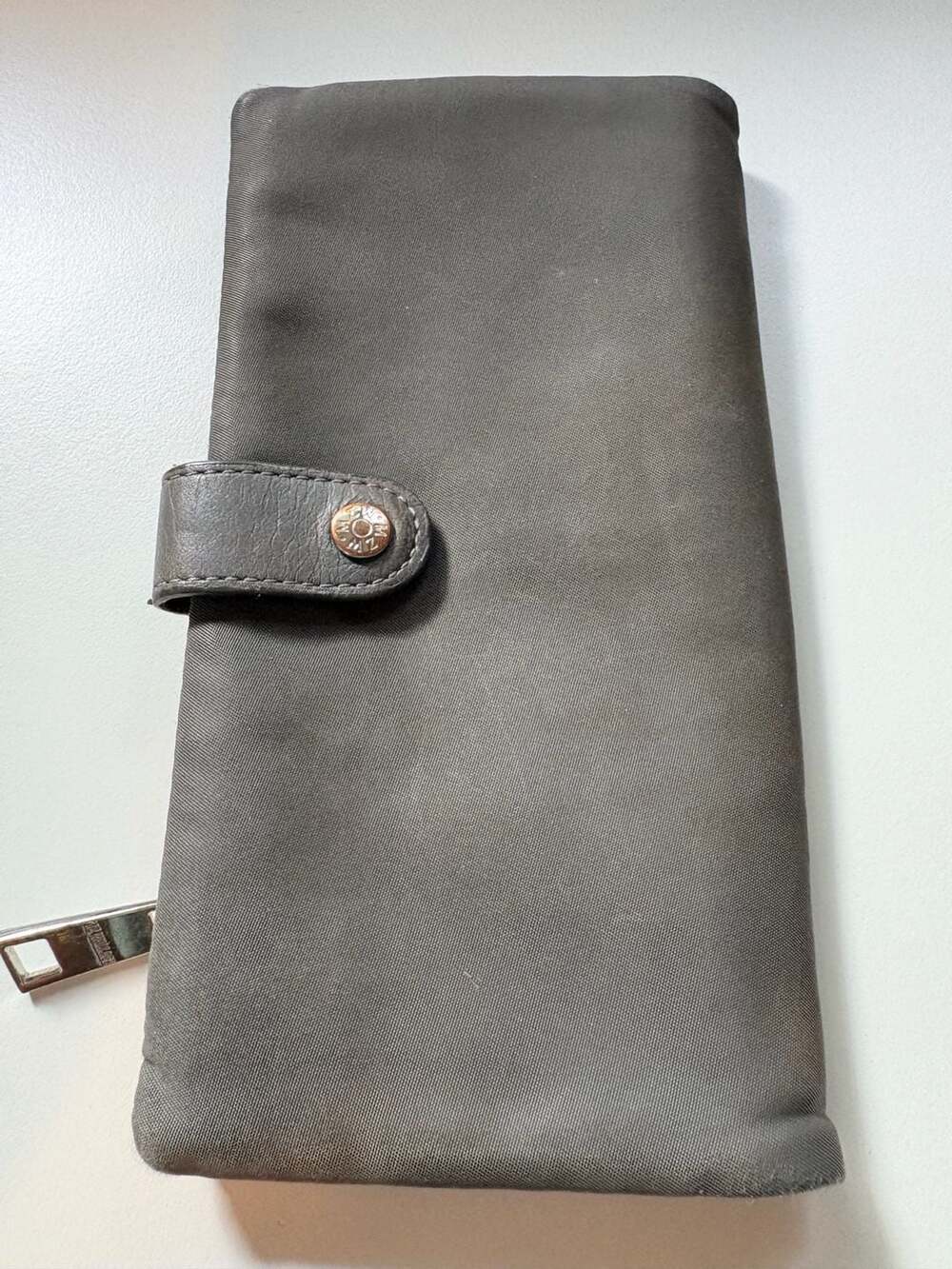 MZ Wallace Leather Continental Wallet Gray Orange Interior Good Condition